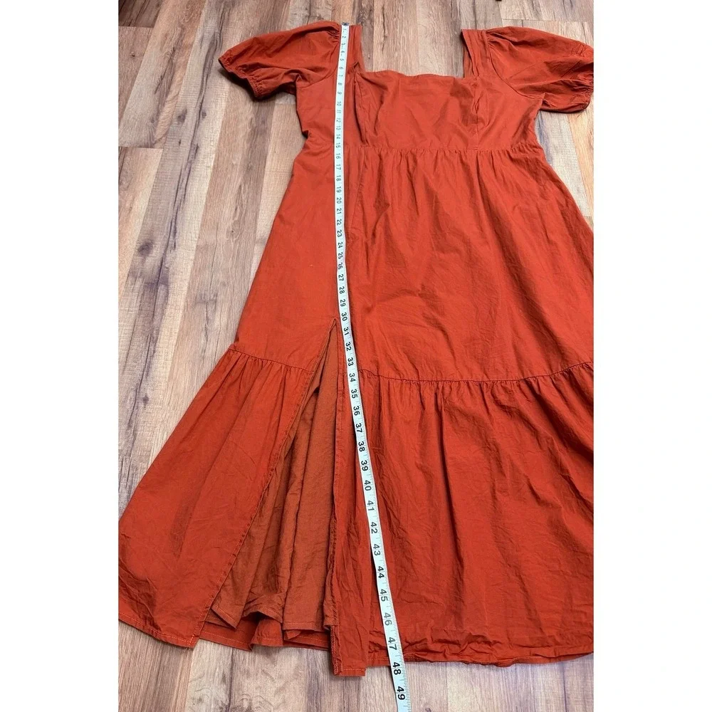 ASTR The Label Brick Puff Sleeve Midi Dress‎ Square Neck Tiered Skirt Size L